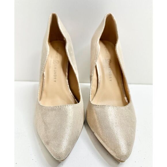 Chinese Laundry Pumps Size 7.5 Gold Scalloped‎ Pointed Toe Spice Heels - Picture 5 of 9